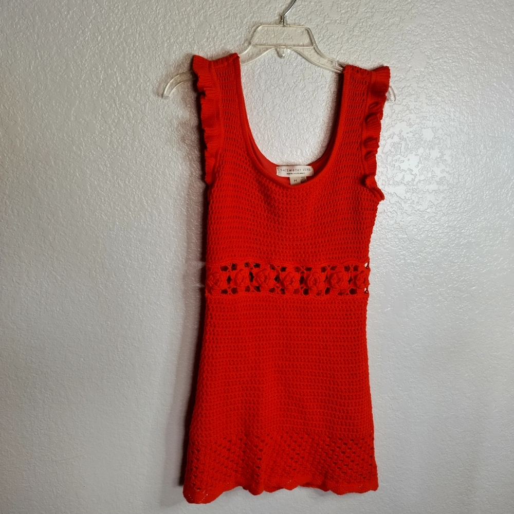 Saltwater Luxe Crochet Flowers Mini Dress Sz M